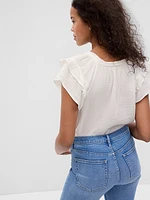 Crinkle Gauze Flutter Sleeve Top