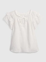 Crinkle Gauze Flutter Sleeve Top