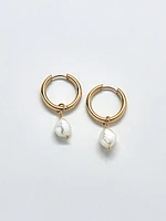 Gold Single Pearl Huggie Earrings