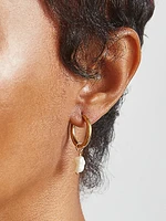 Gold Single Pearl Huggie Earrings