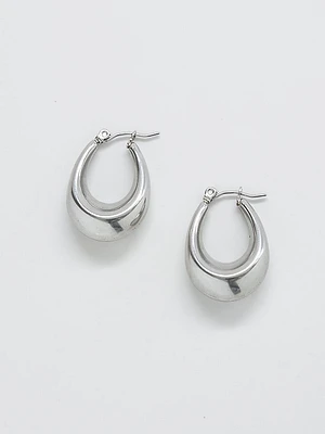 Silver Oval Hoop Earrings