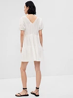 Crinkle Gauze Puff Sleeve Tiered Mini Dress