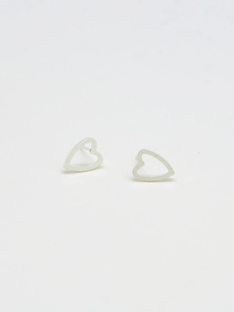 Silver Heart Outline Stud Earrings