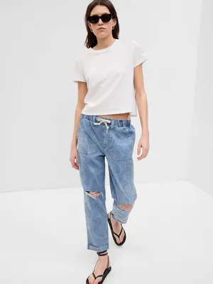 High Rise Easy Denim Utility Jeans with Washwell