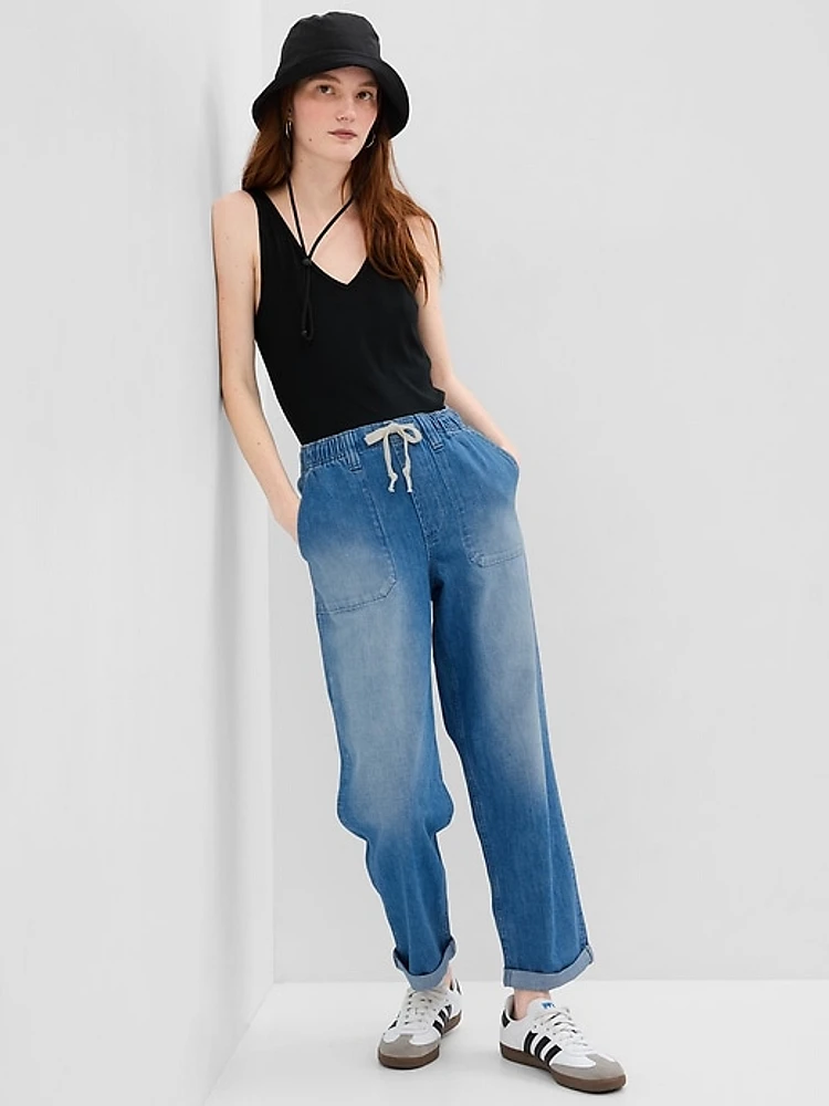 Mid Rise Easy Denim Utility Jeans