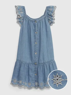 Toddler Eyelet Denim Tiered Dress with Washwell