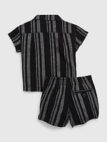 Baby Linen-Cotton Stripe Outfit Set