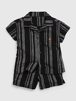 Baby Linen-Cotton Stripe Outfit Set