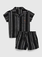 Baby Linen-Cotton Stripe Outfit Set