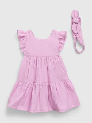 Baby Crinkle Gauze Tiered Dress Set