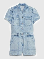 Puff Sleeve Denim Romper