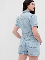 Puff Sleeve Denim Romper