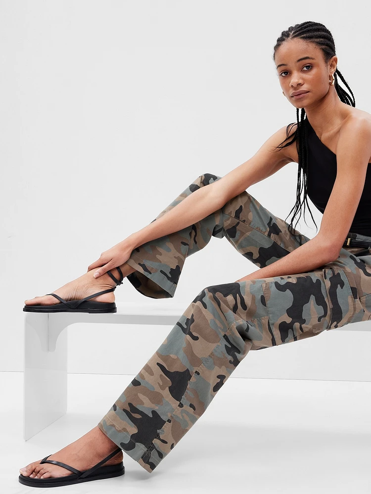 Mid Rise Loose Khaki Cargo Pants