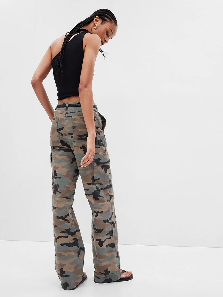 Mid Rise Loose Khaki Cargo Pants
