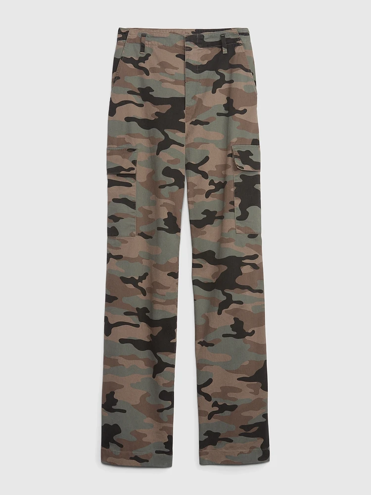 Mid Rise Loose Khaki Cargo Pants
