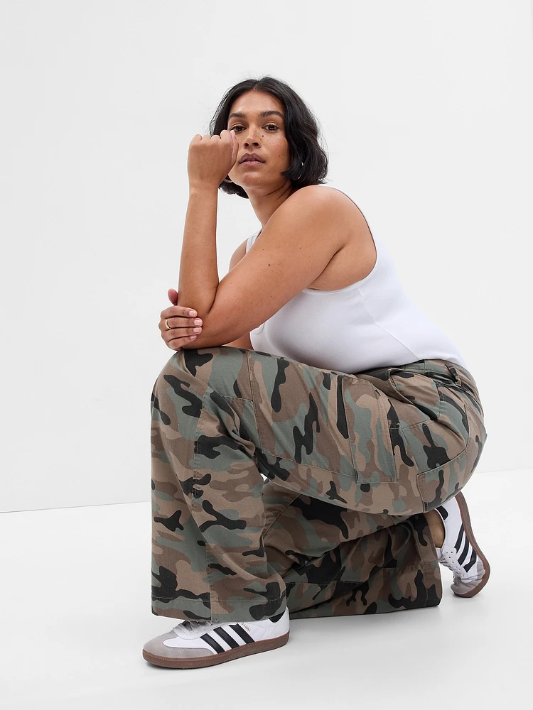 Mid Rise Loose Khaki Cargo Pants