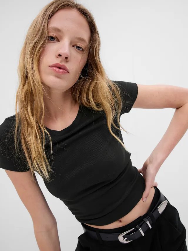 Modern Rib Square-Neck Cropped T-Shirt