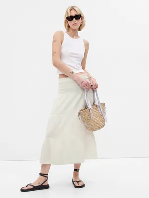 Smocked Tiered Midi Skirt