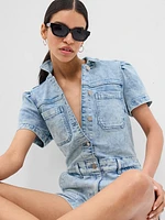 Puff Sleeve Denim Romper