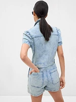 Puff Sleeve Denim Romper