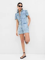 Puff Sleeve Denim Romper