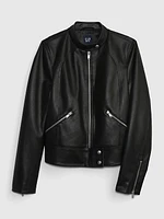 Vegan Leather Cropped Moto Jacket