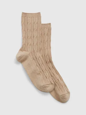 Glitter Cable-Knit Crew Socks