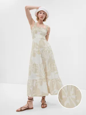 Linen-Blend Tiered Maxi Dress