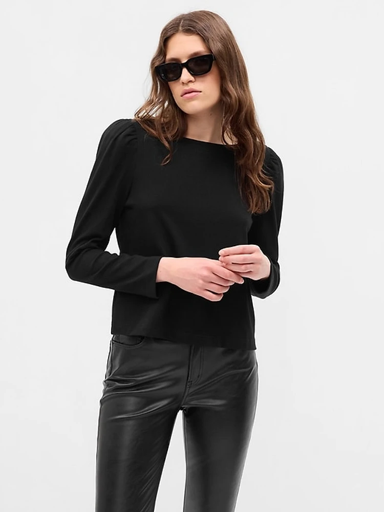 Puff Sleeve Boatneck T-Shirt