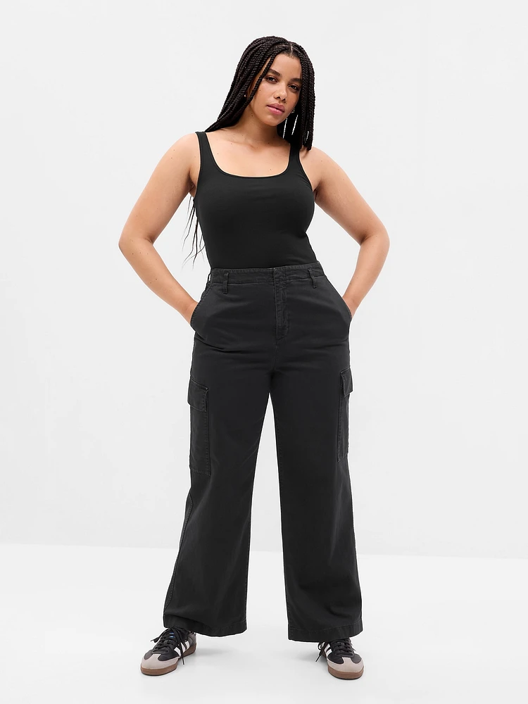 Mid Rise Loose Khaki Cargo Pants
