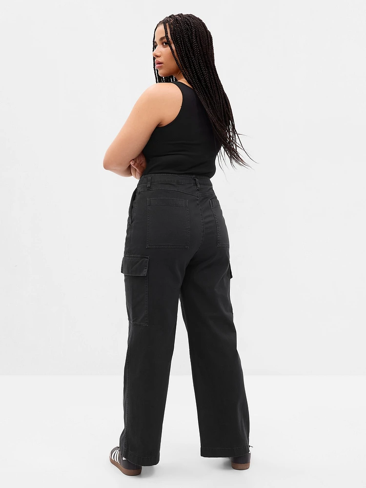 Mid Rise Loose Khaki Cargo Pants