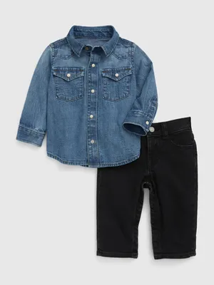Baby Western Denim Outfit Set with Washwell
