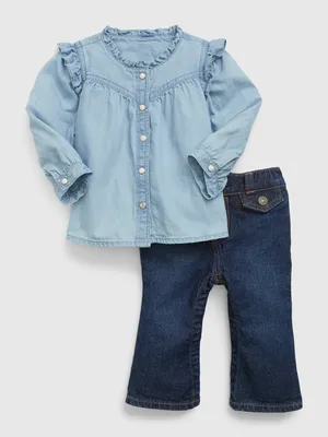Baby Western Denim Outfit Set with Washwell