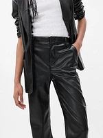 Mid Rise Vegan Leather Loose Pants