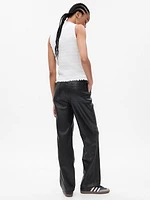 Mid Rise Vegan Leather Loose Pants