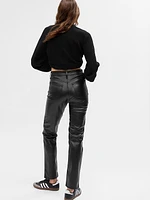 High Rise Vegan Leather Cheeky Straight Pants