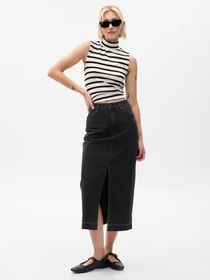 Denim Midi Skirt with Washwell