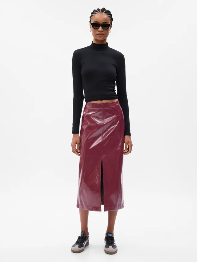 Textured Faux-Leather Pencil Midi Skirt