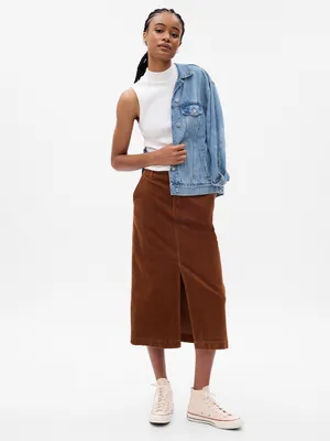 Corduroy Midi Skirt with Washwell