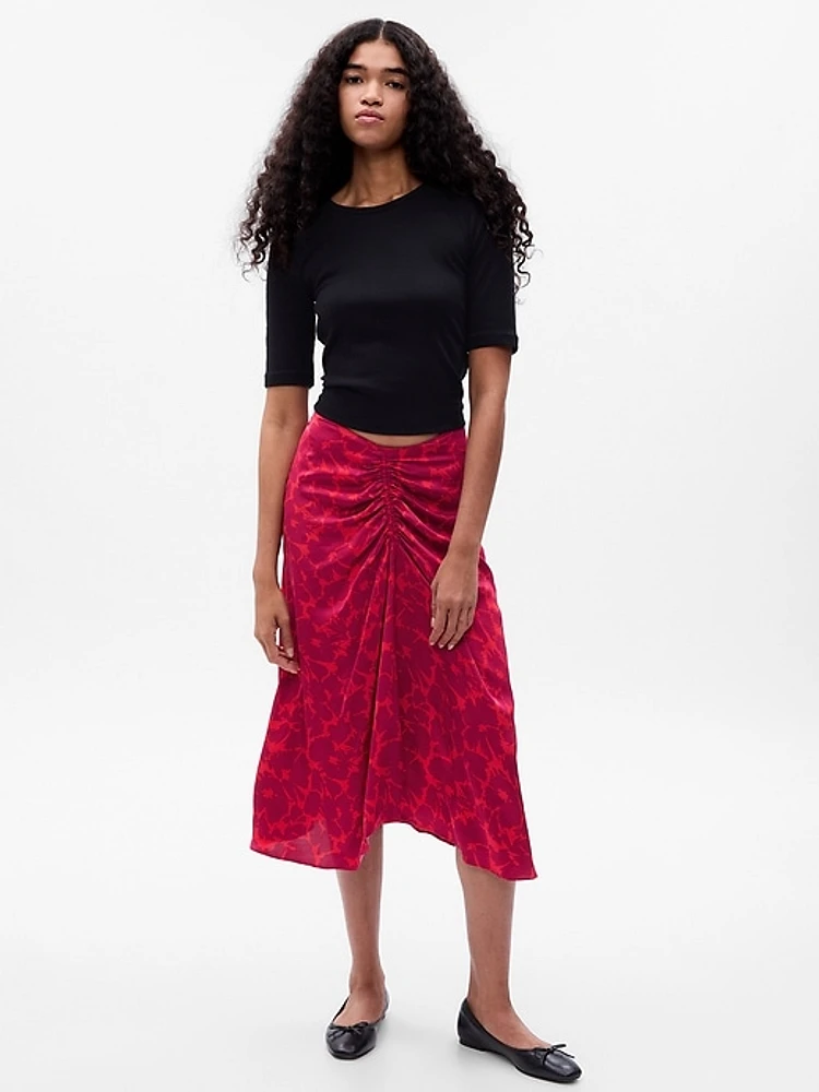 Ruched Floral Midi Skirt