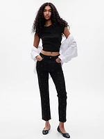 High Rise Rhinestone Cheeky Straight Jeans