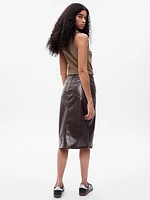 Textured Faux-Leather Pencil Midi Skirt