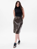 Textured Faux-Leather Pencil Midi Skirt