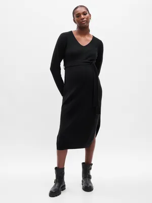 Maternity Belted Midi Sweater Dress