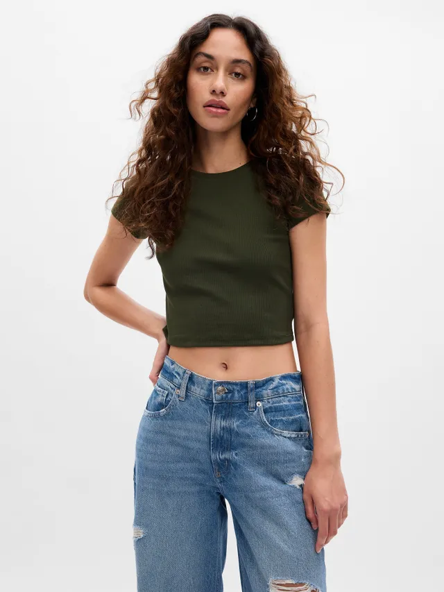 Modern Rib Square-Neck Cropped T-Shirt