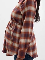 Maternity Tie-Waist Plaid Shirt