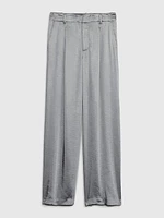 High Rise Pleated Satin Wide-Leg Trousers