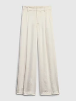 High Rise Pleated Satin Wide-Leg Trousers