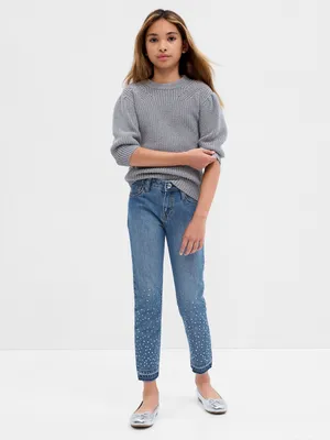 Kids Mid Rise Metallic Coated Denim Girlfriend Jeans
