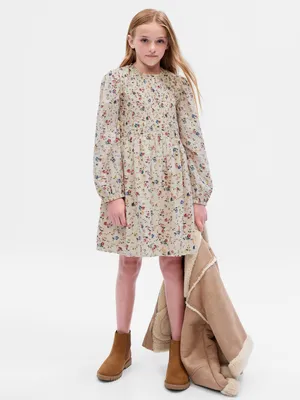 Kids Metallic Shine Smocked Floral Dress